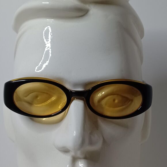 Ralph Ralph Lauren Sunglasses One Size Black Yellow Tint Oval Unisex Y2K Retro - Picture 3 of 16